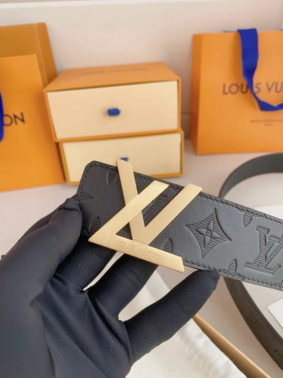 Black LV Upside Down Belt