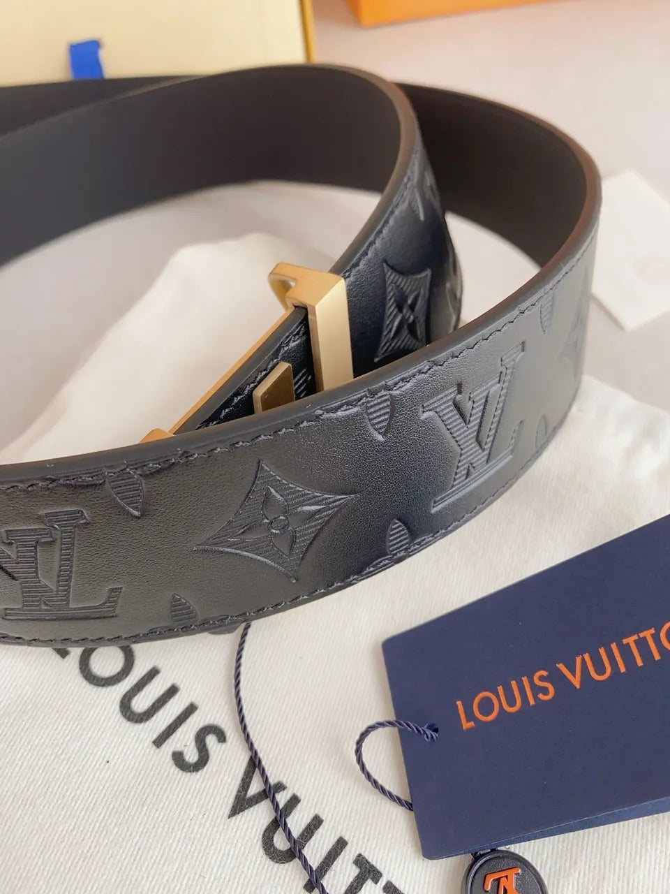Black LV Upside Down Belt - Hình 4