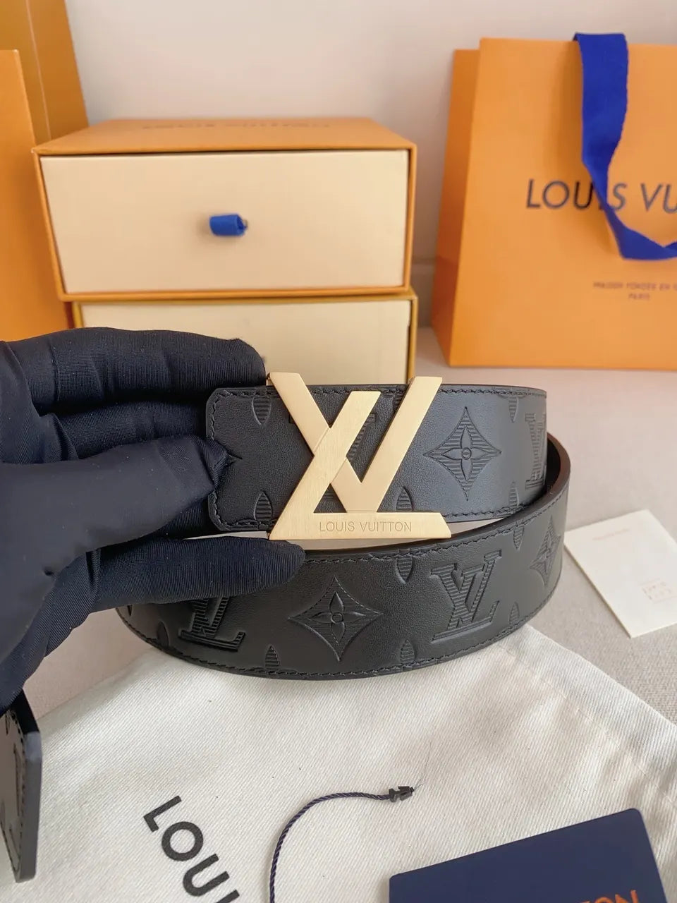 Black LV Upside Down Belt - Hình 6