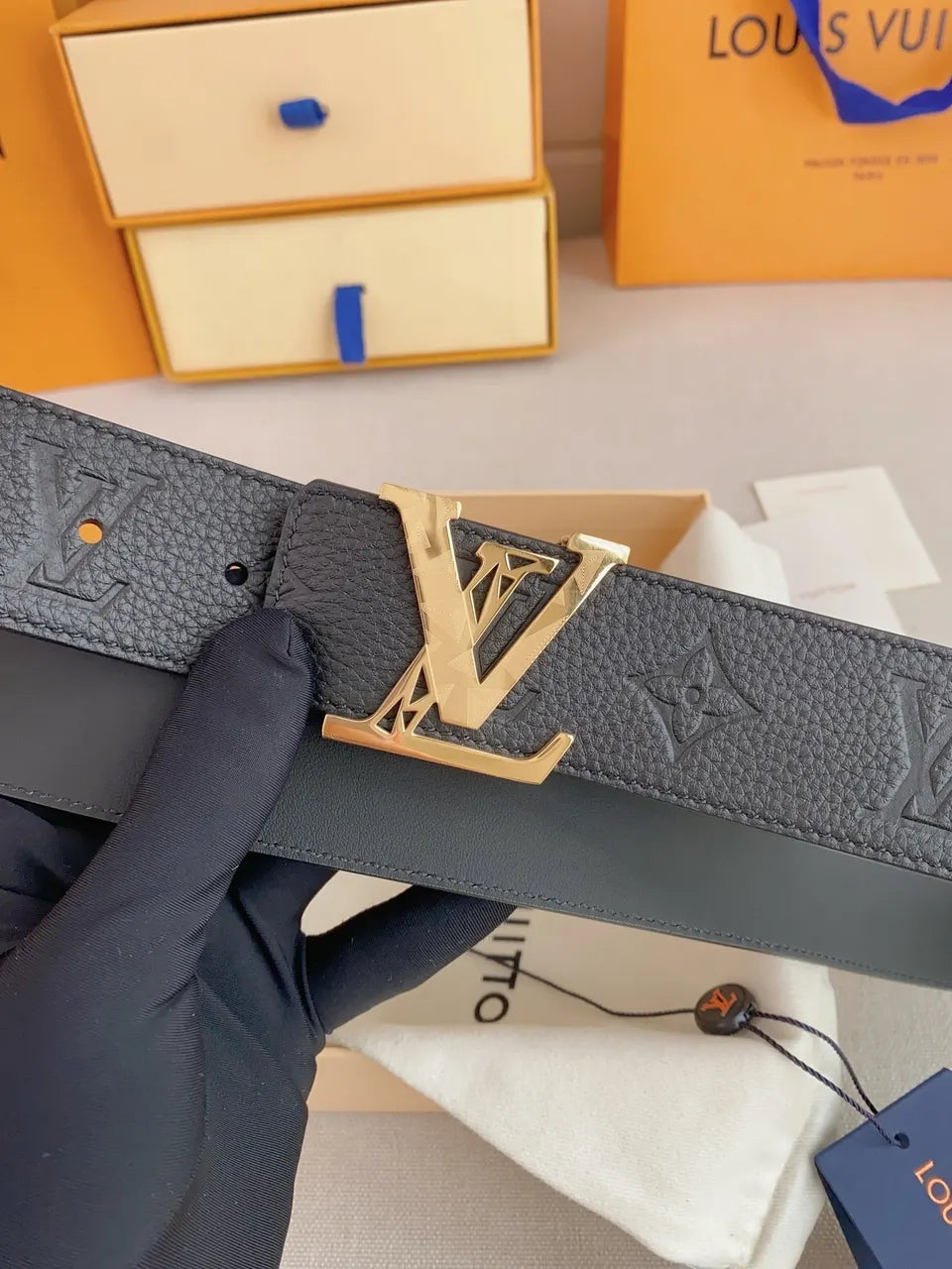 Black Grained Leather Belt - Hình 4