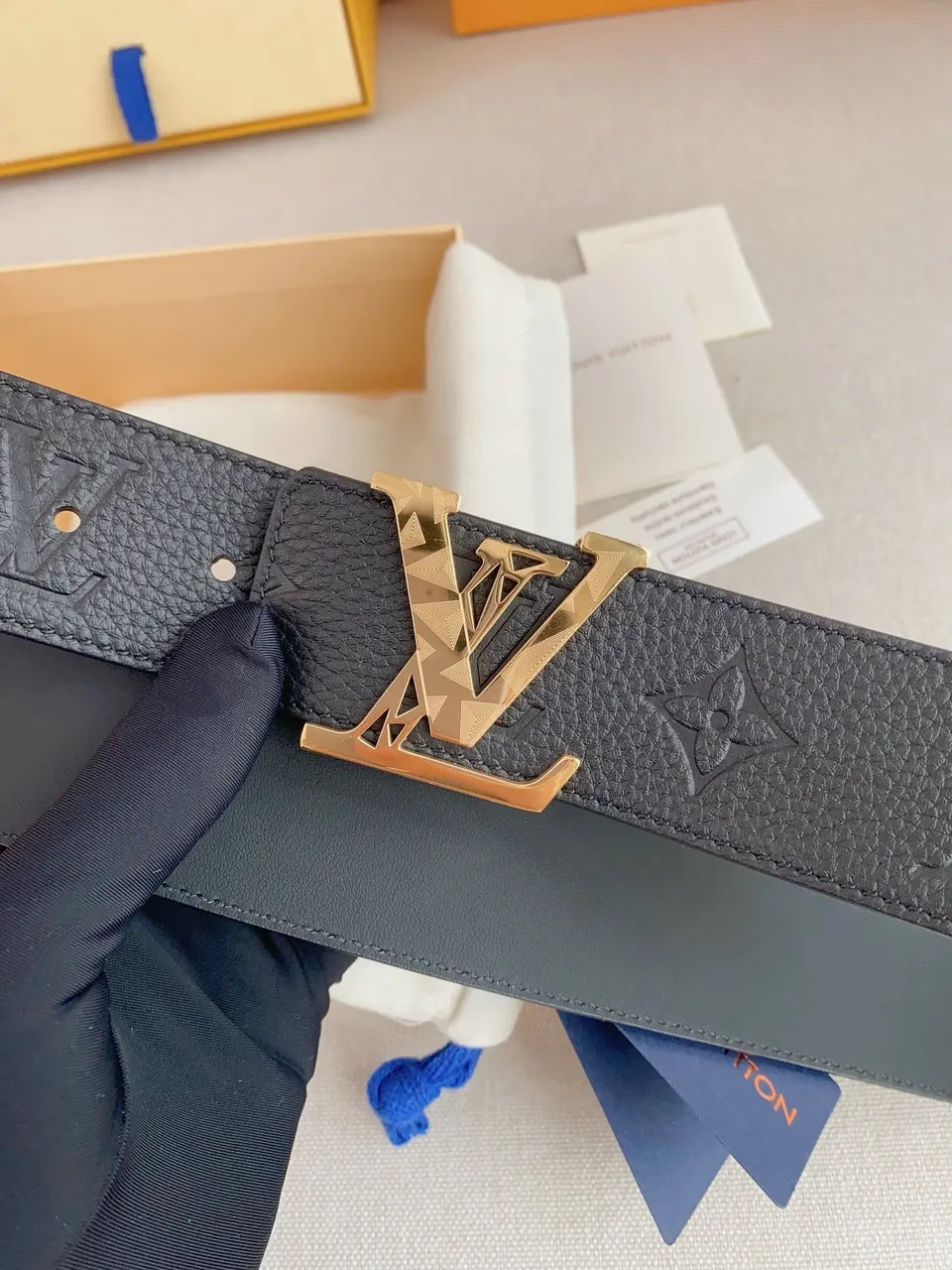 Black Grained Leather Belt - Hình 5