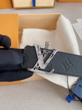 LV Black Leather Geometric Belt