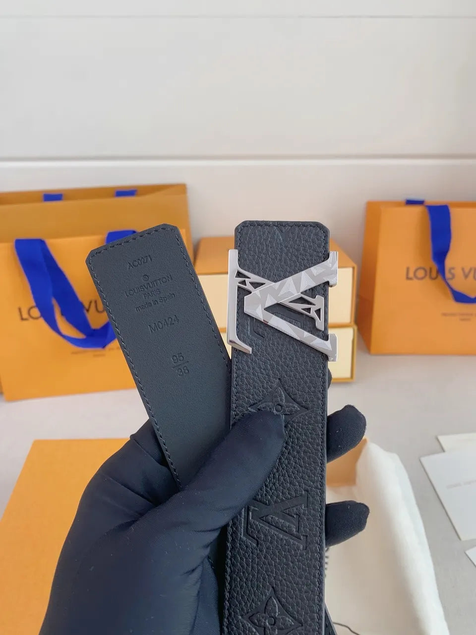 LV Black Leather Geometric Belt - Hình 2