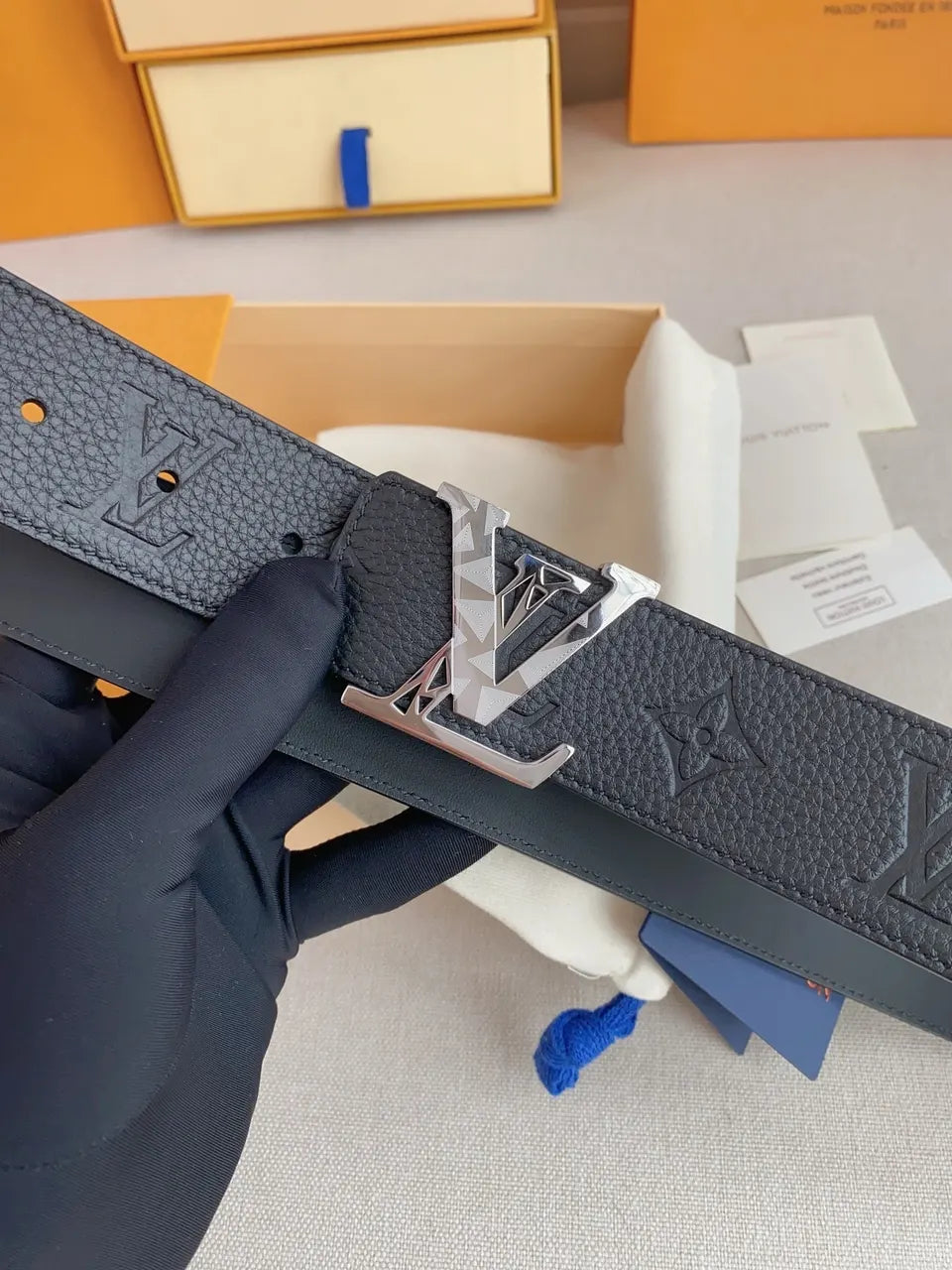 LV Black Leather Geometric Belt - Hình 6