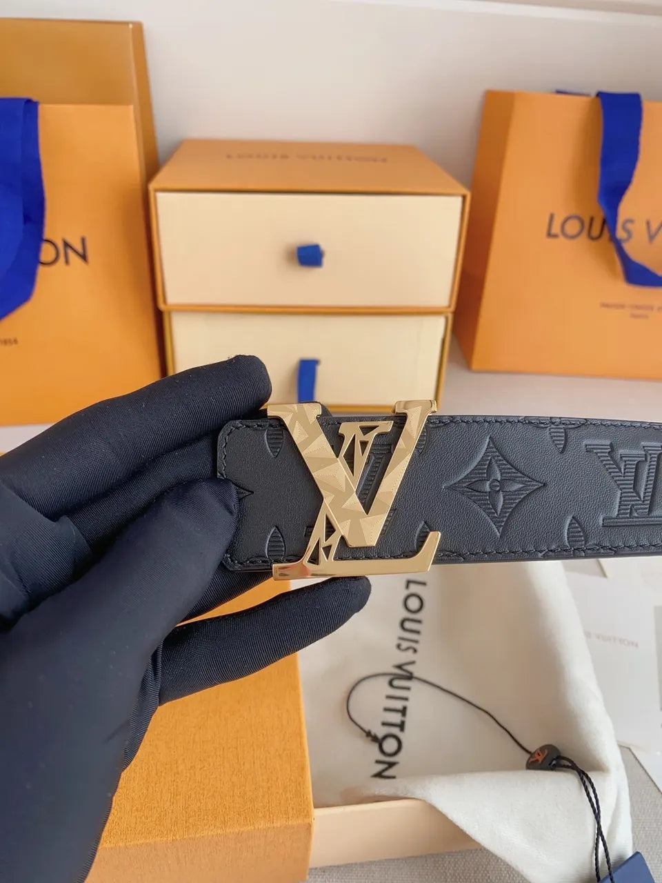 Louis Vuitton Navy Embossed Belt