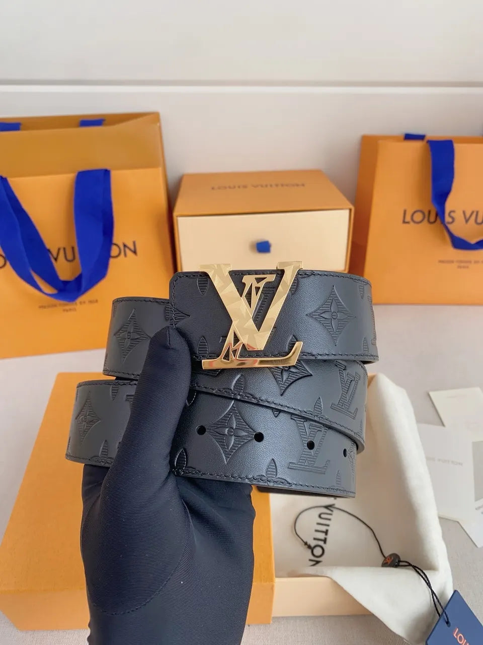 Louis Vuitton Navy Embossed Belt - Hình 2