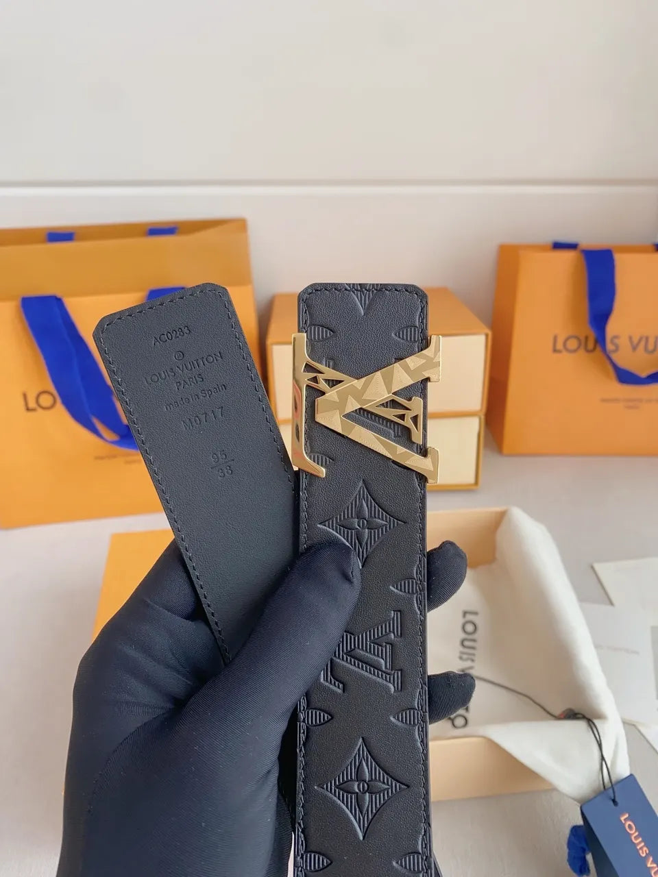 Louis Vuitton Navy Embossed Belt - Hình 3