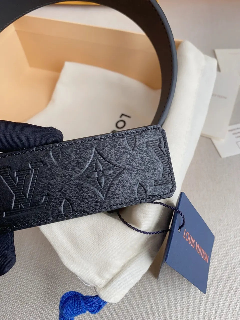 Louis Vuitton Navy Embossed Belt - Hình 4