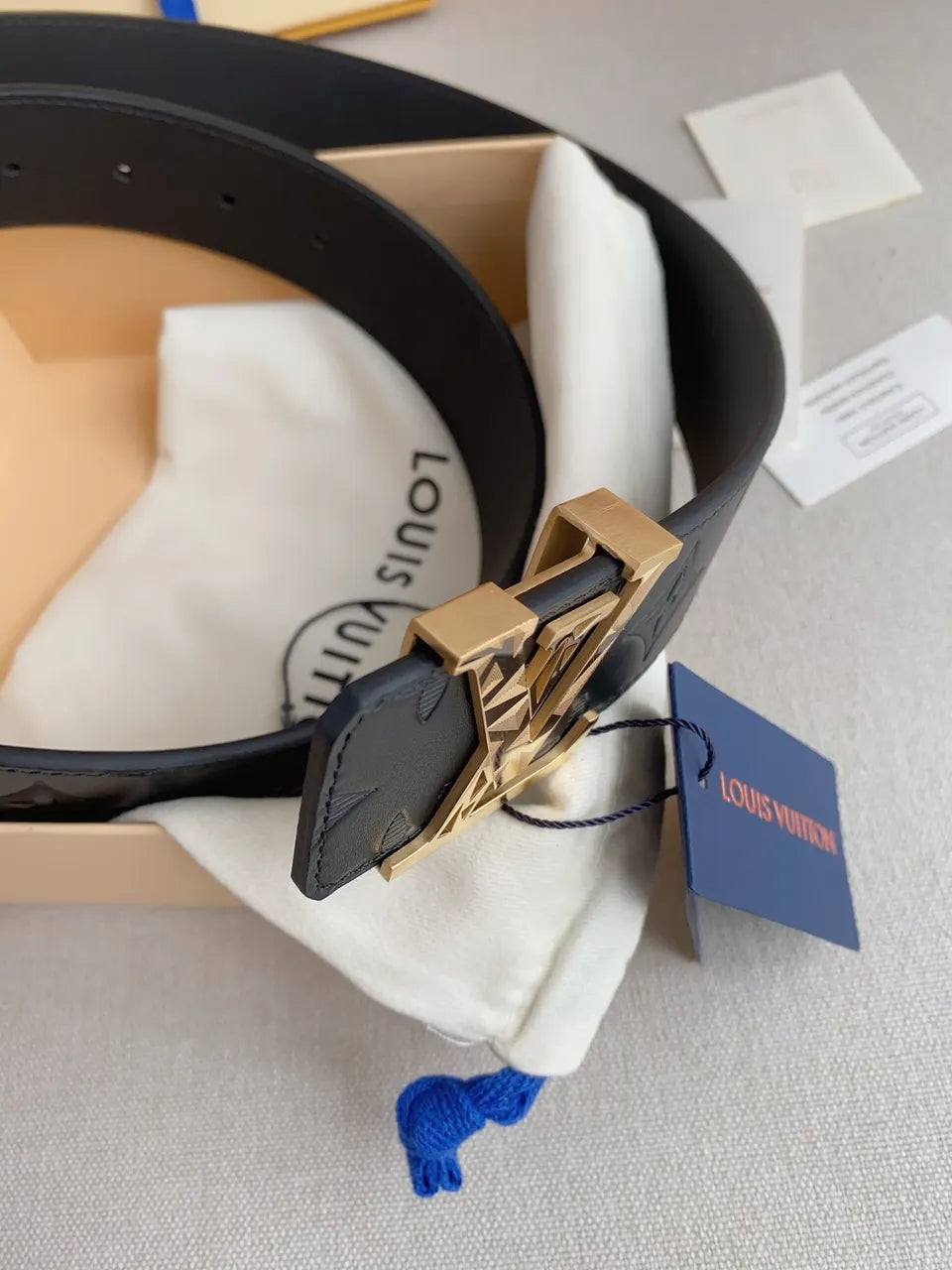 Louis Vuitton Navy Embossed Belt - Hình 5
