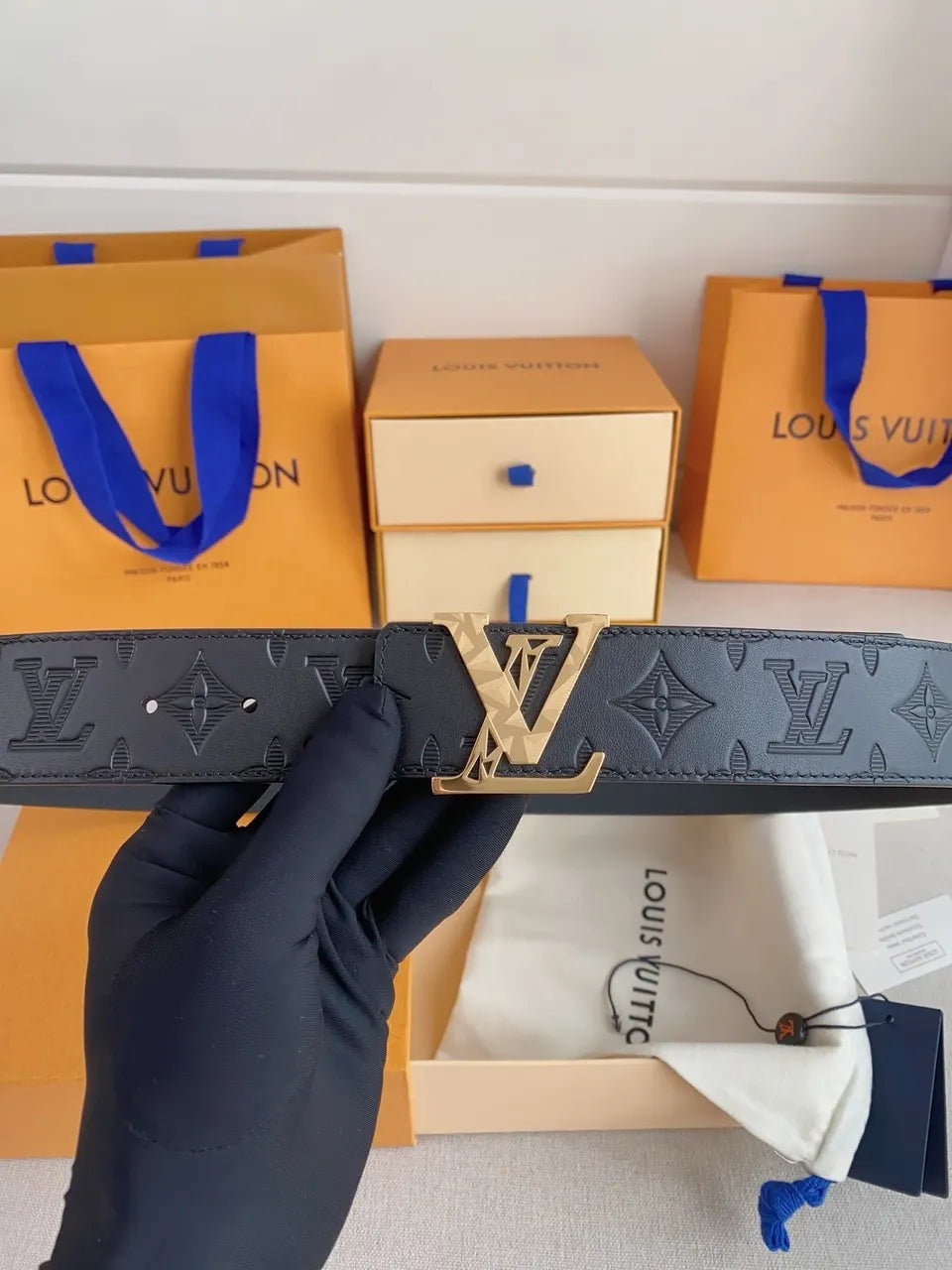 Louis Vuitton Navy Embossed Belt - Hình 6