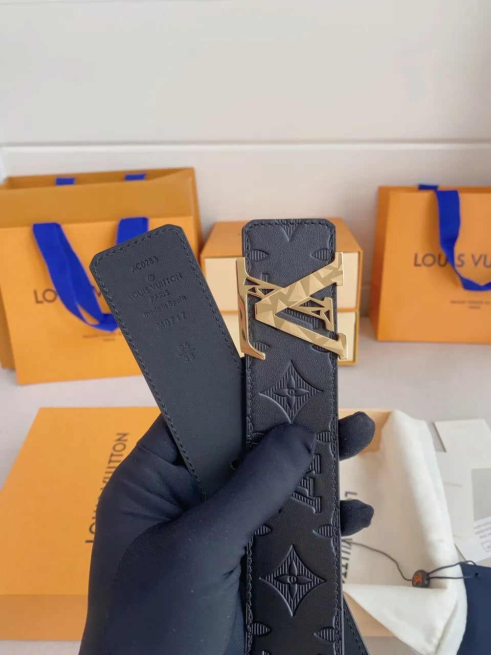 Louis Vuitton Navy Embossed Belt - Hình 7