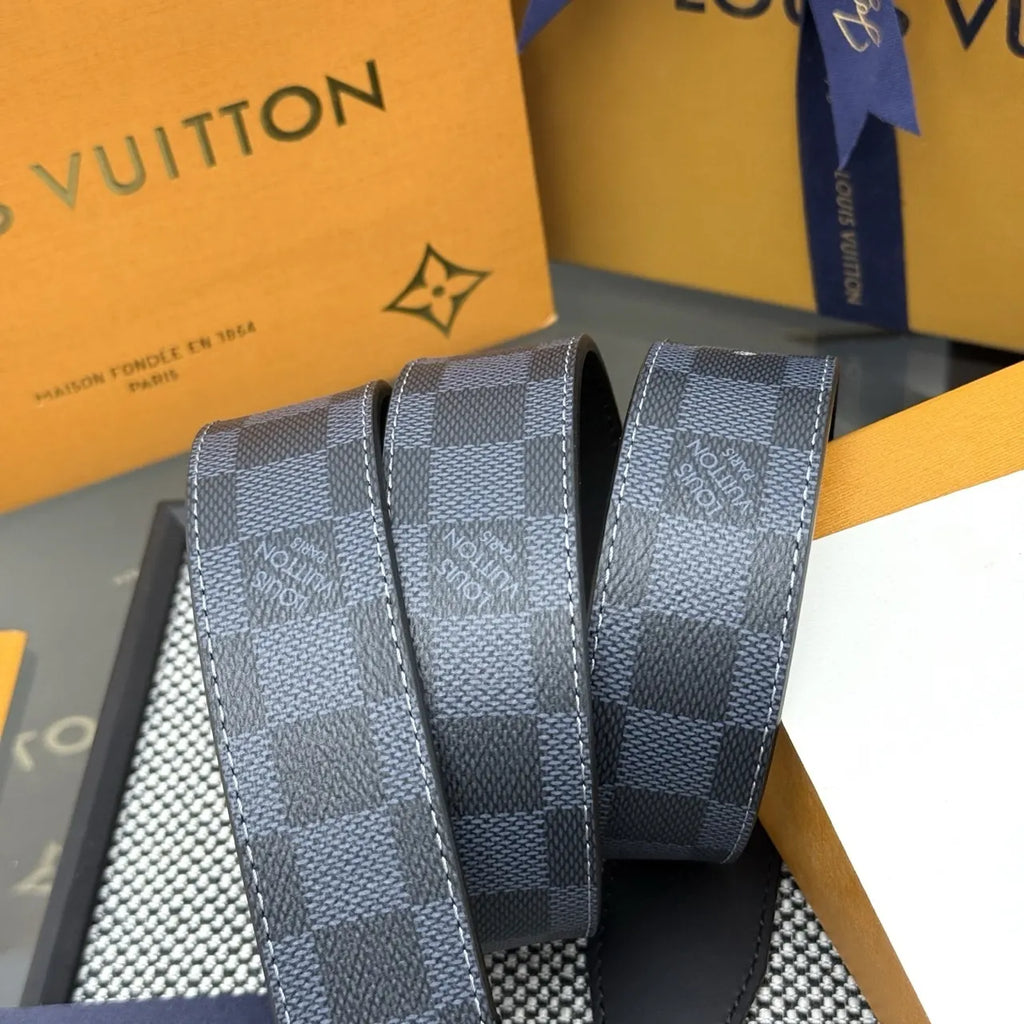 gold Louis Vuitton Damier Cobalt Belt - Hình 3