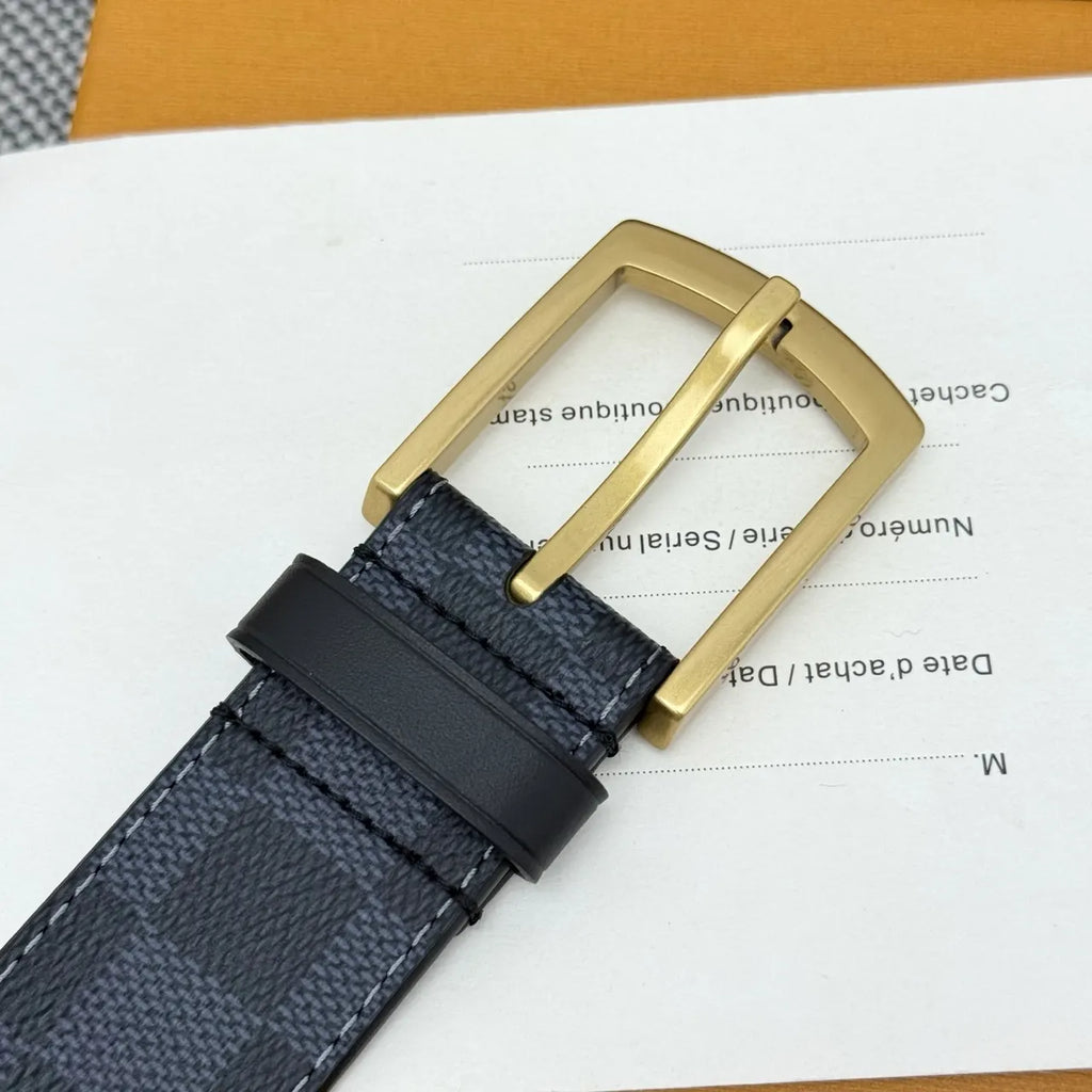 gold Louis Vuitton Damier Cobalt Belt - Hình 4