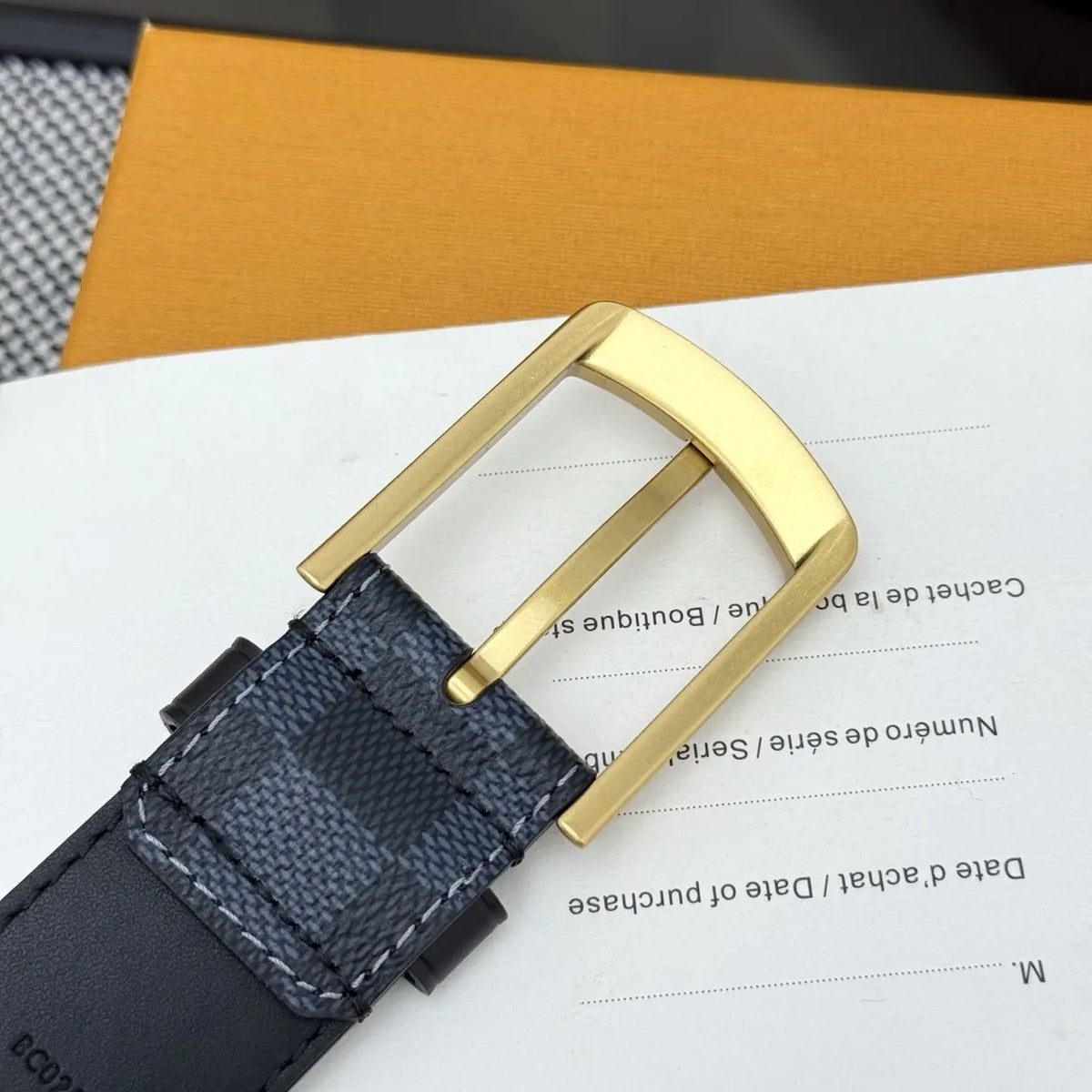 gold Louis Vuitton Damier Cobalt Belt - Hình 5