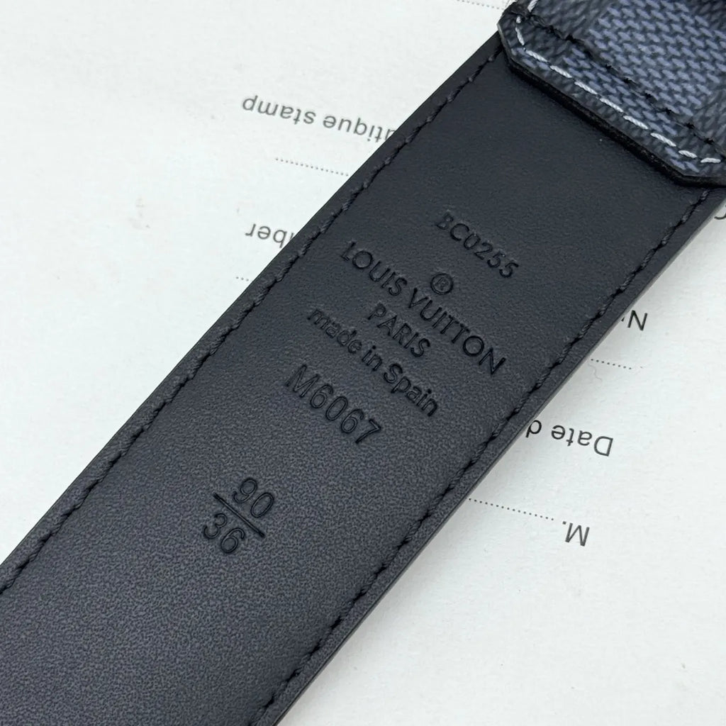 gold Louis Vuitton Damier Cobalt Belt - Hình 6