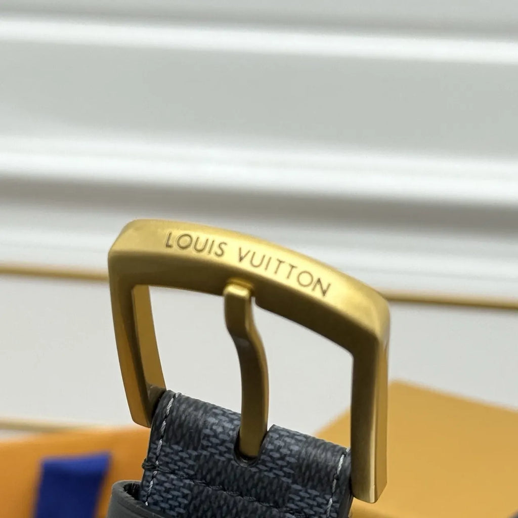 gold Louis Vuitton Damier Cobalt Belt - Hình 7