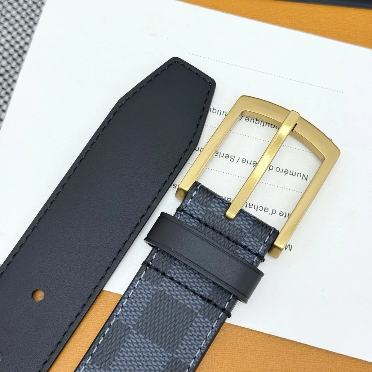 gold Louis Vuitton Damier Cobalt Belt - Hình 8