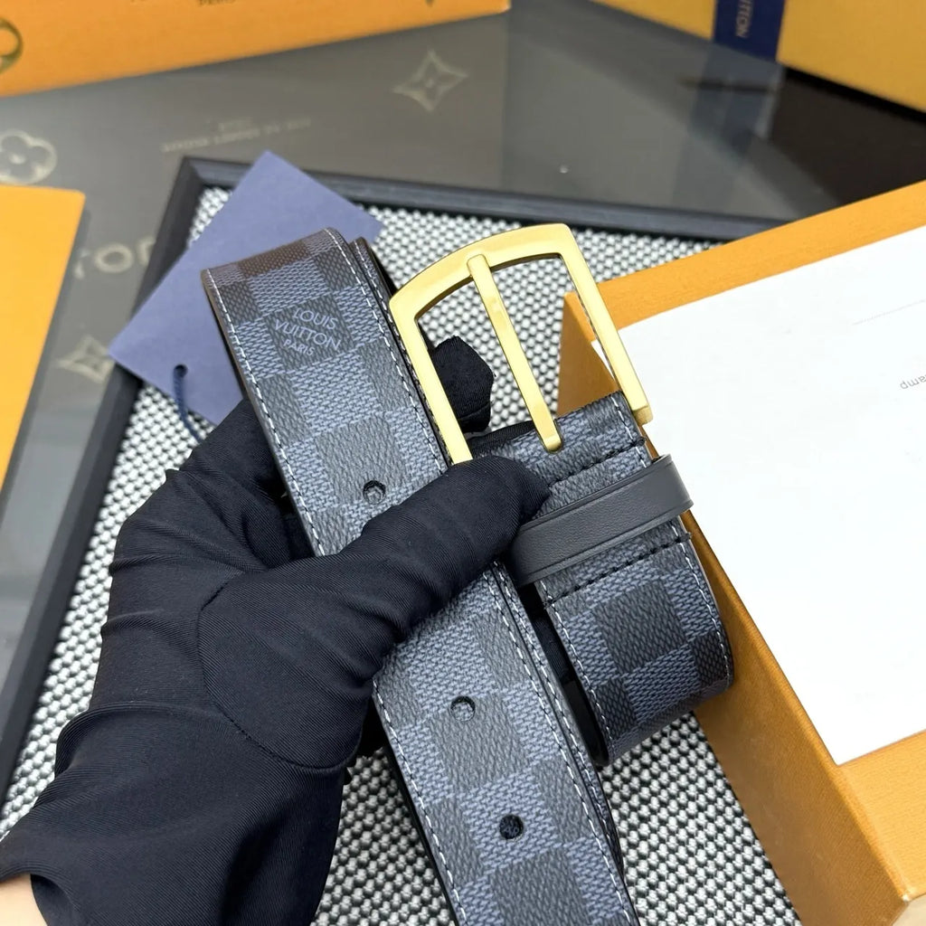 gold Louis Vuitton Damier Cobalt Belt - Hình 9