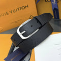 Louis Vuitton Black Pebbled Leather Belt silver