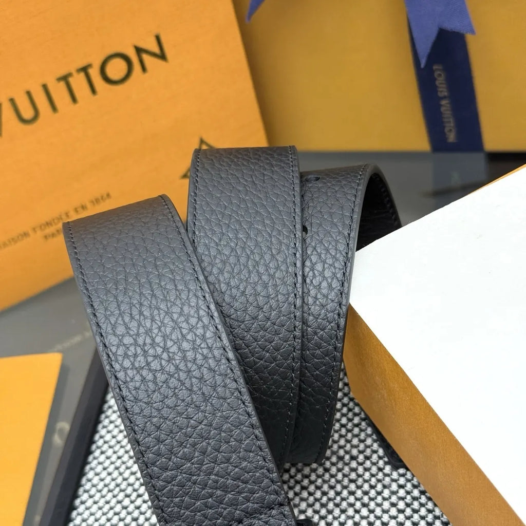 Louis Vuitton Black Pebbled Leather Belt silver - Hình 3