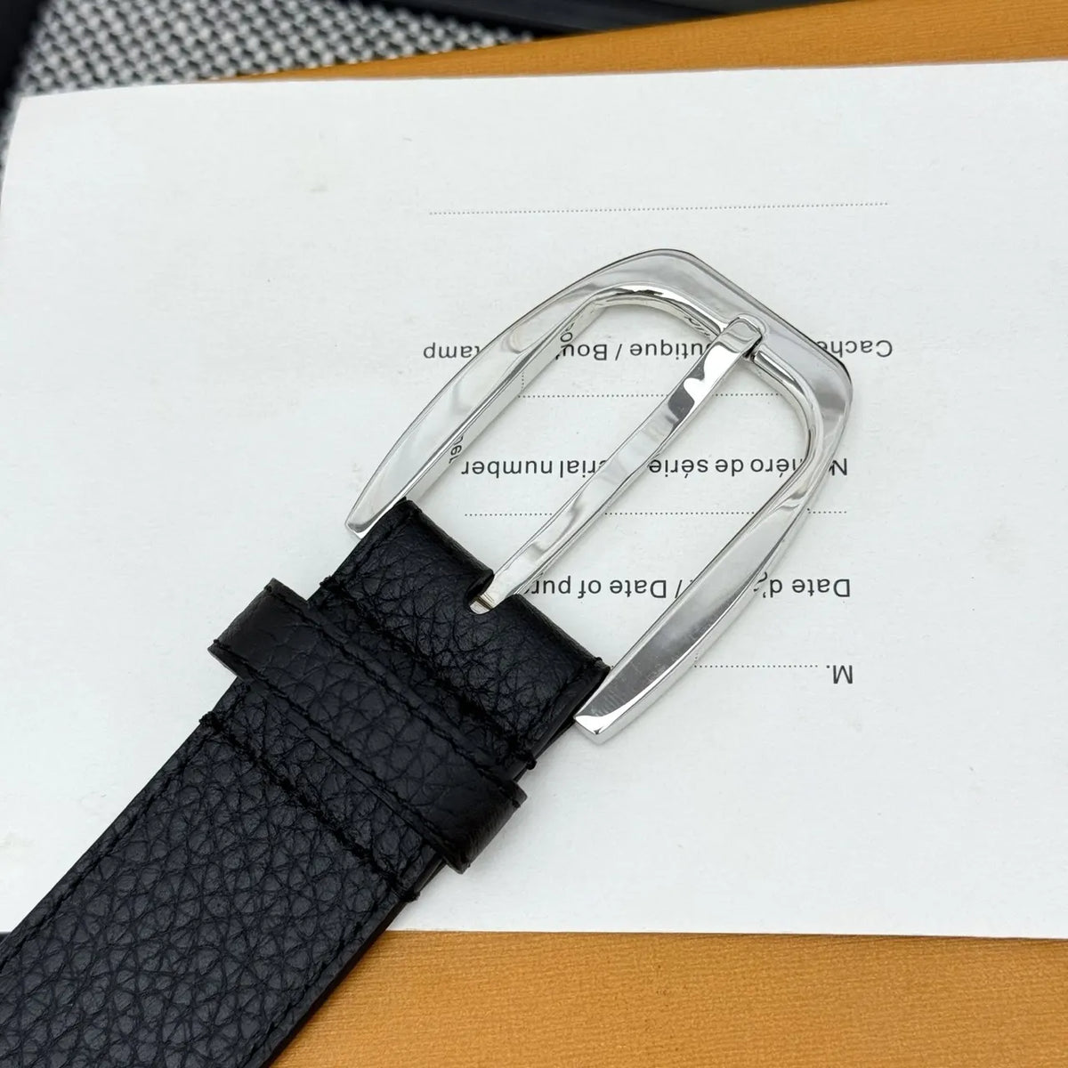 Louis Vuitton Black Pebbled Leather Belt silver - Hình 4