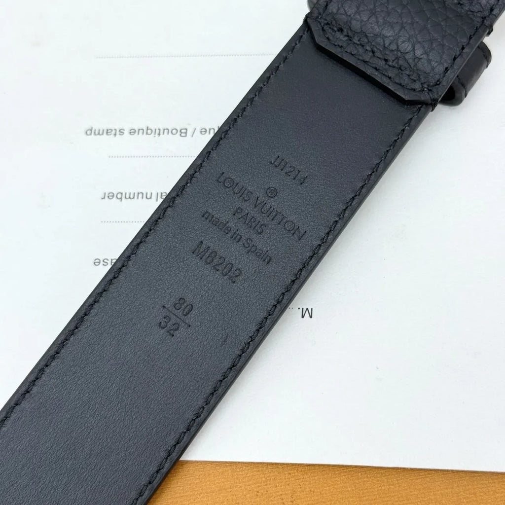 Louis Vuitton Black Pebbled Leather Belt silver - Hình 6