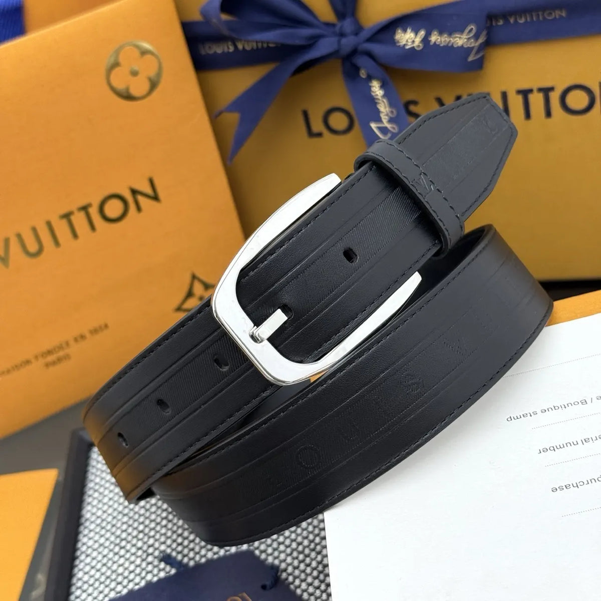 LV Grained Black Leather Belt