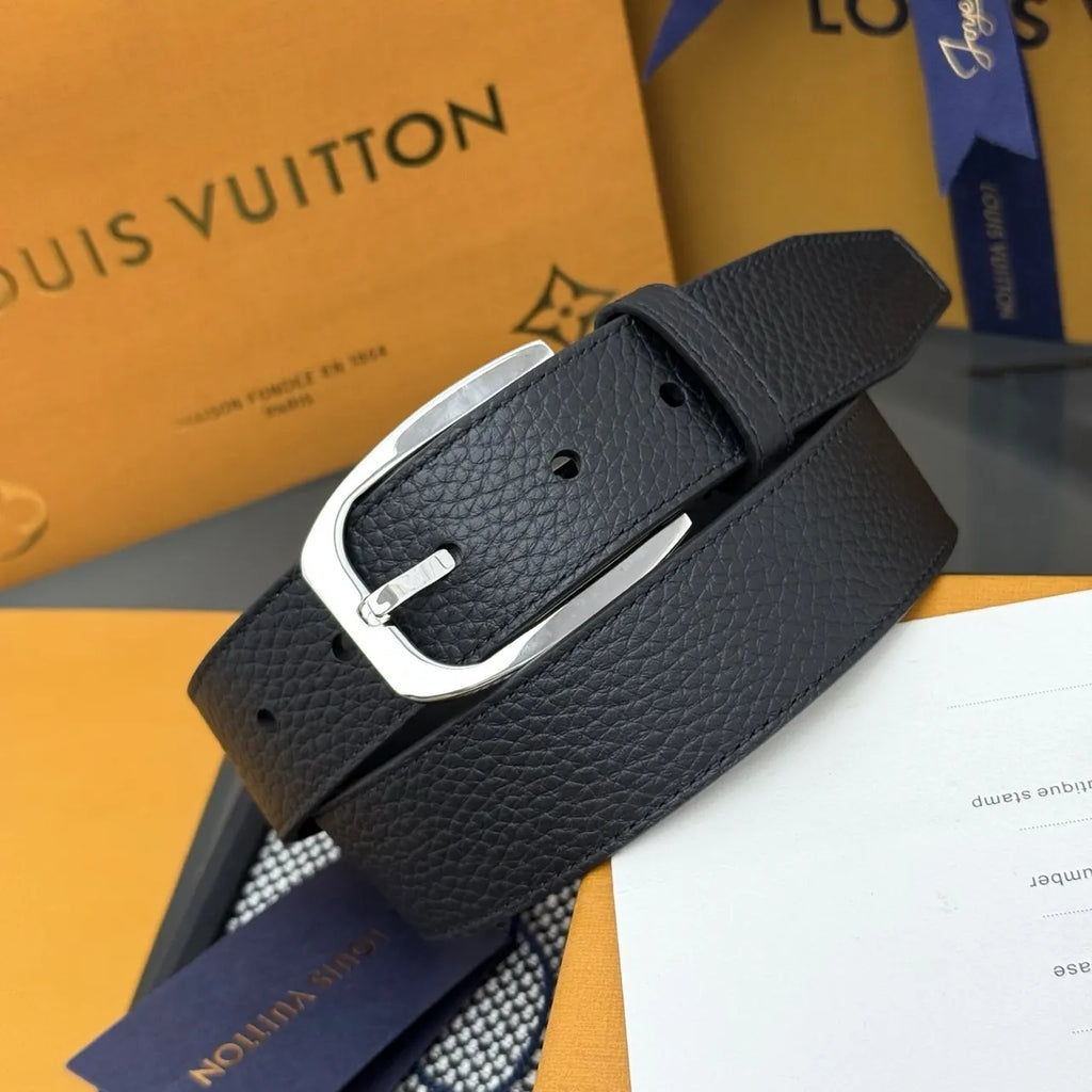 LV Grained Black Leather Belt - Hình 2