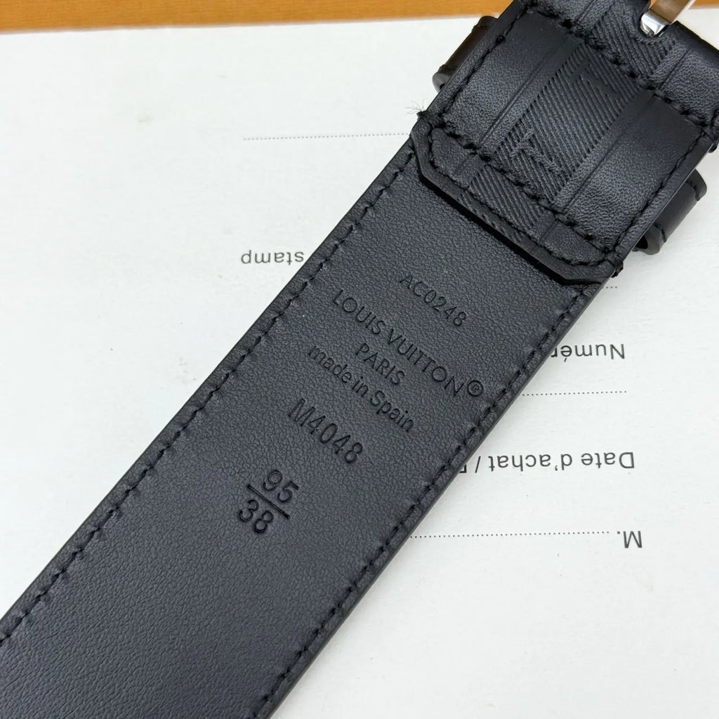 LV Grained Black Leather Belt - Hình 7
