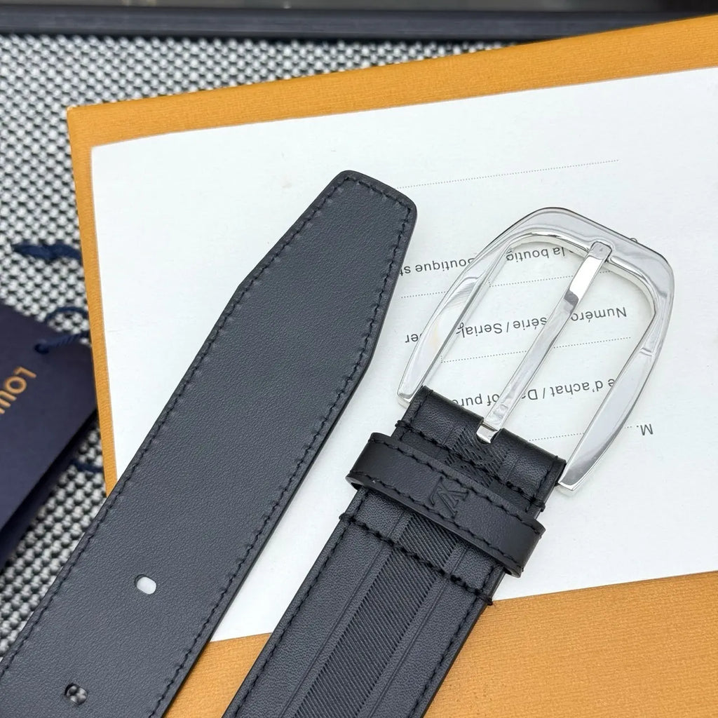 LV Grained Black Leather Belt - Hình 9