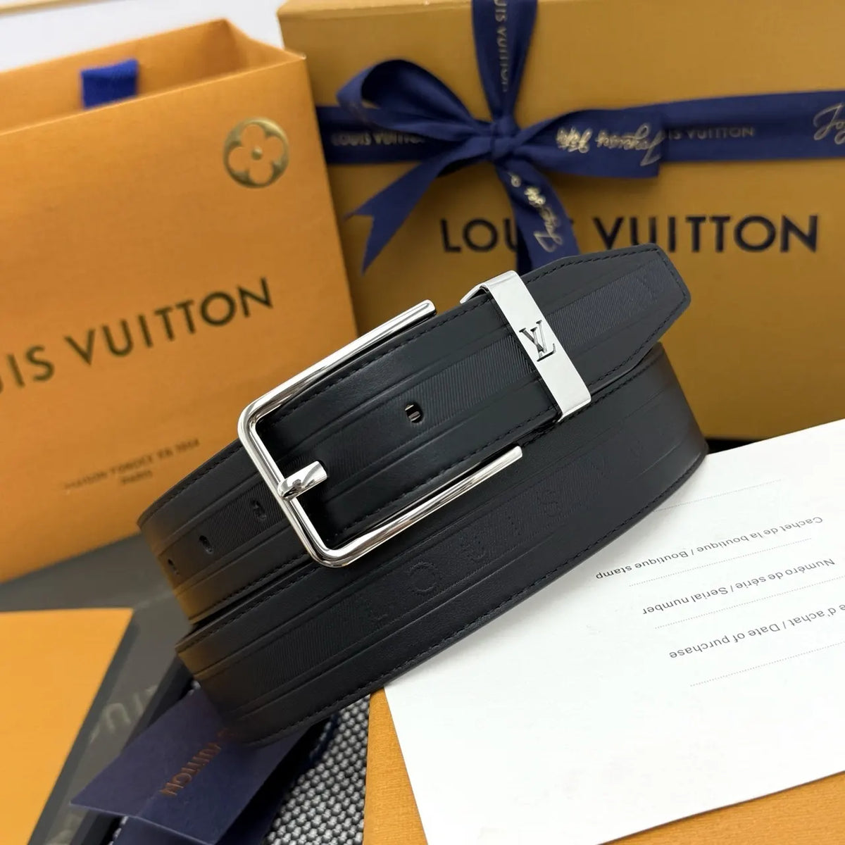 Louis Vuitton Black Striped Belt