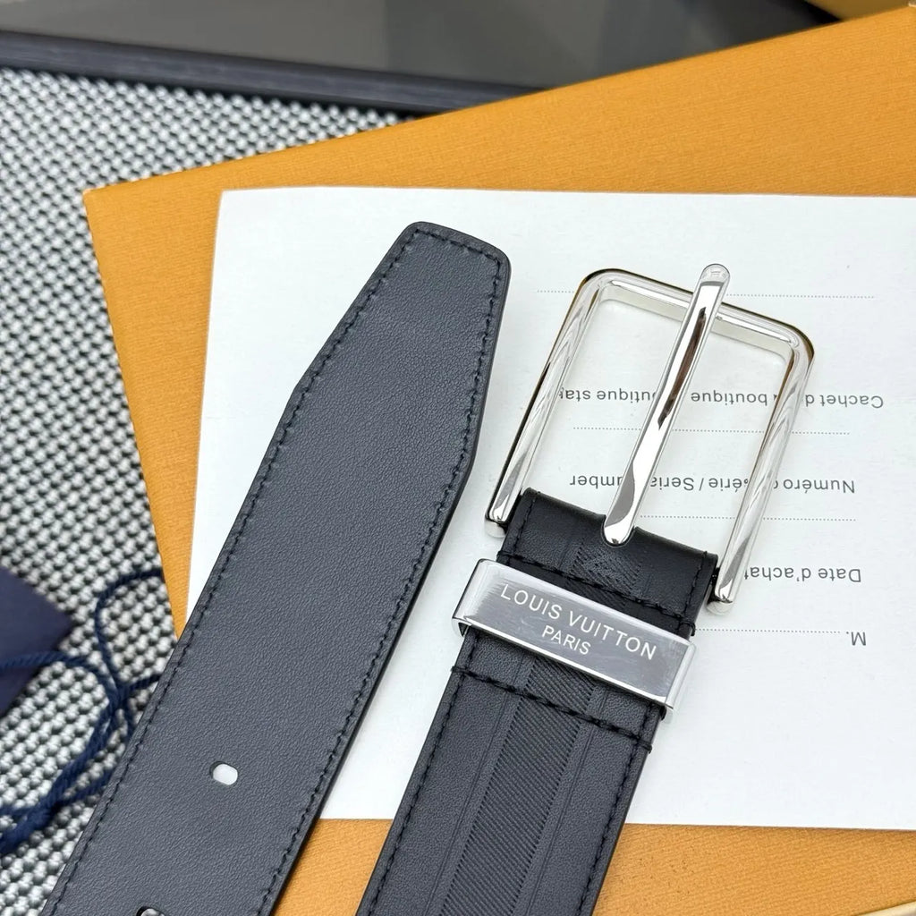 Louis Vuitton Black Leather Belt signature - Hình 7