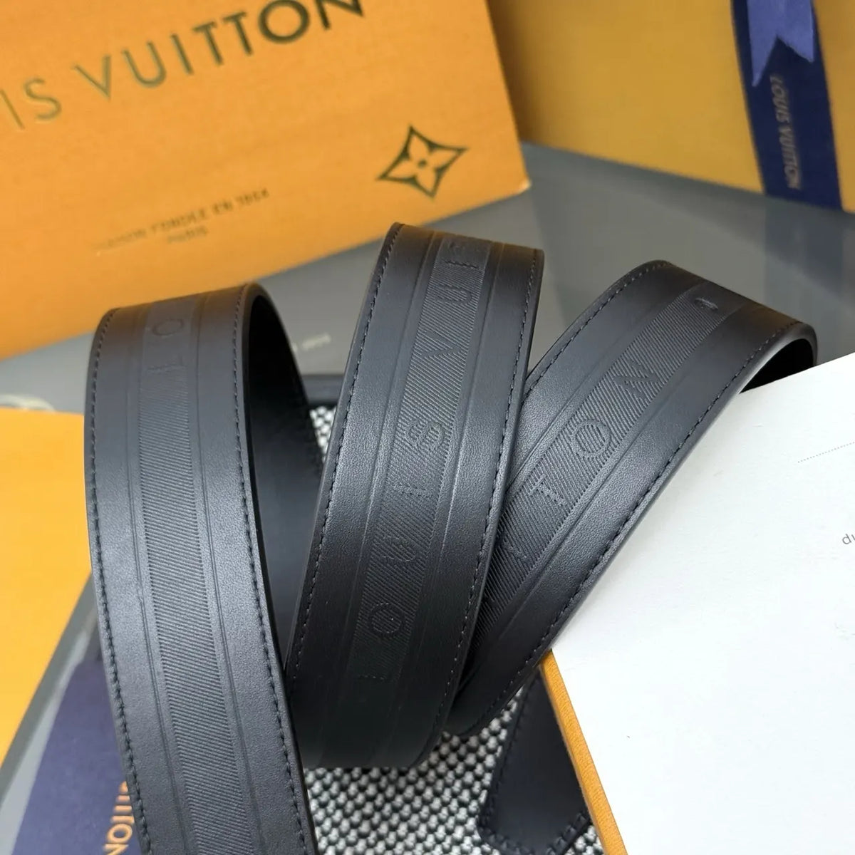Louis Vuitton Black Striped Belt - Hình 3