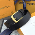 LV Black Striped Leather Belt