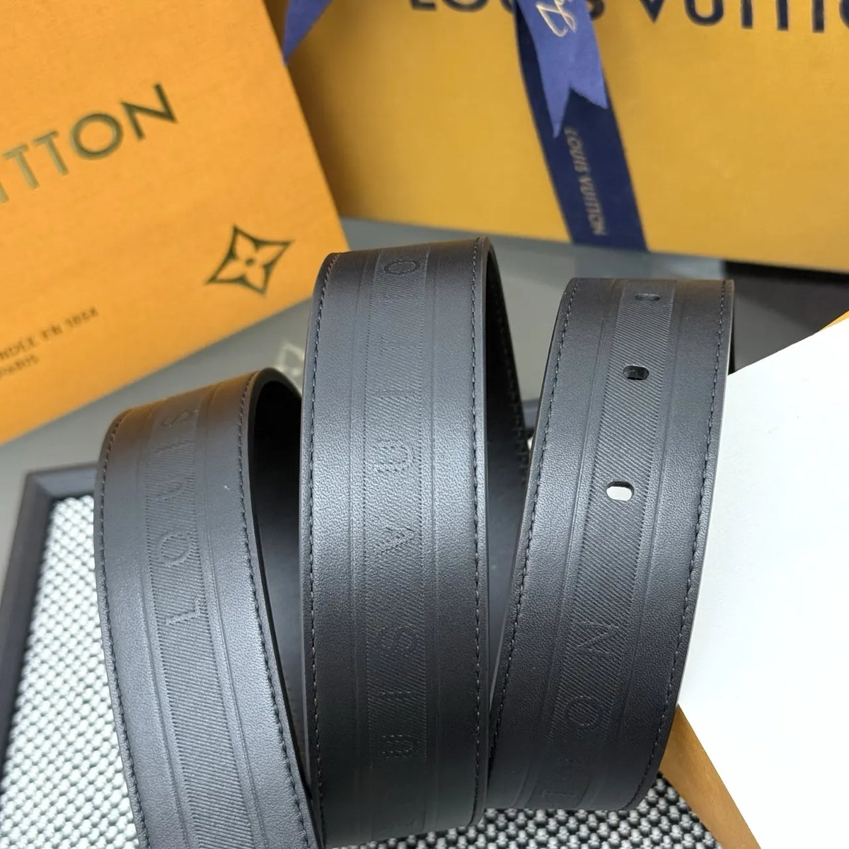 LV Black Striped Leather Belt - Hình 2
