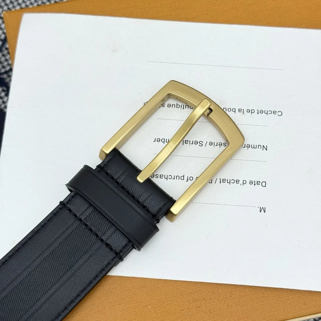 LV Black Striped Leather Belt - Hình 3