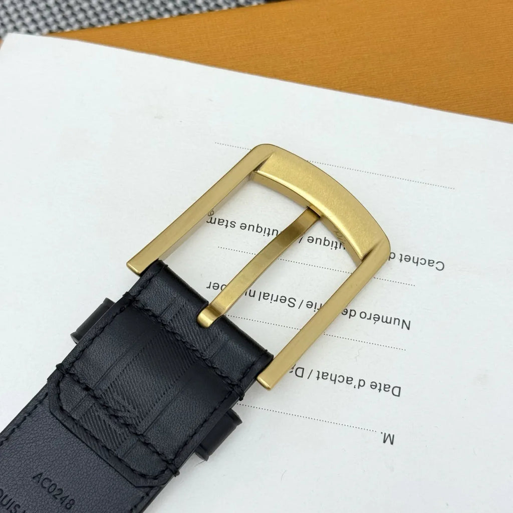 LV Black Striped Leather Belt - Hình 4