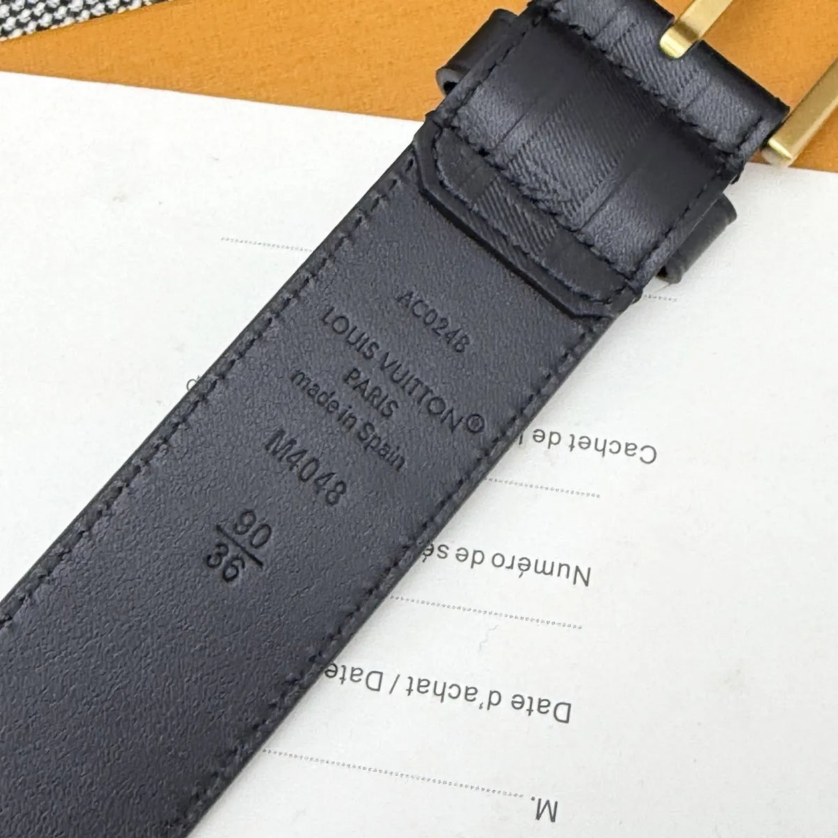 LV Black Striped Leather Belt - Hình 5