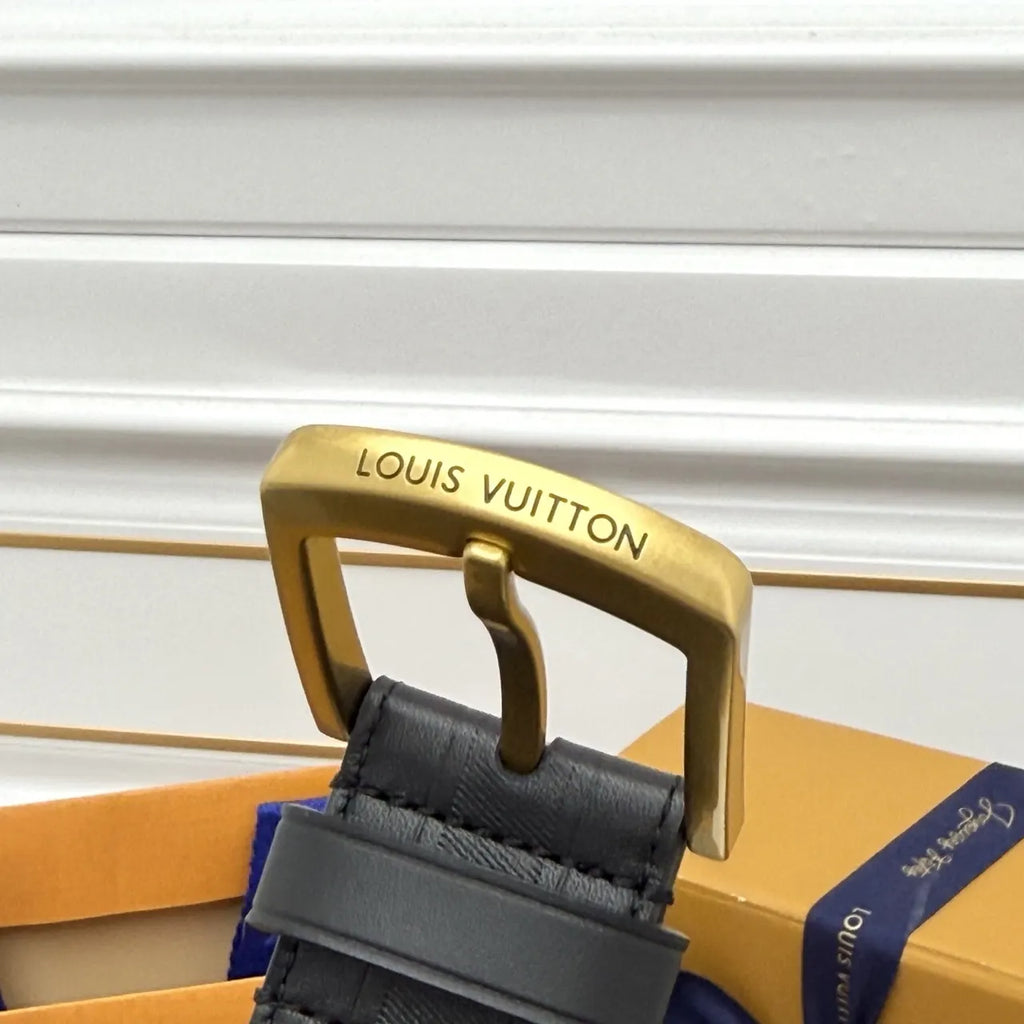 LV Black Striped Leather Belt - Hình 6