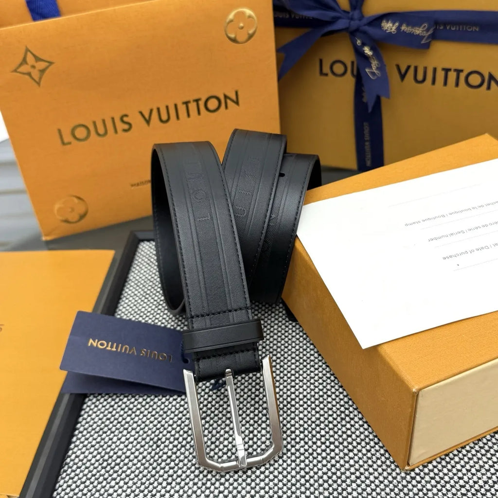 Louis Vuitton Black Textured Leather Belt - Hình 2