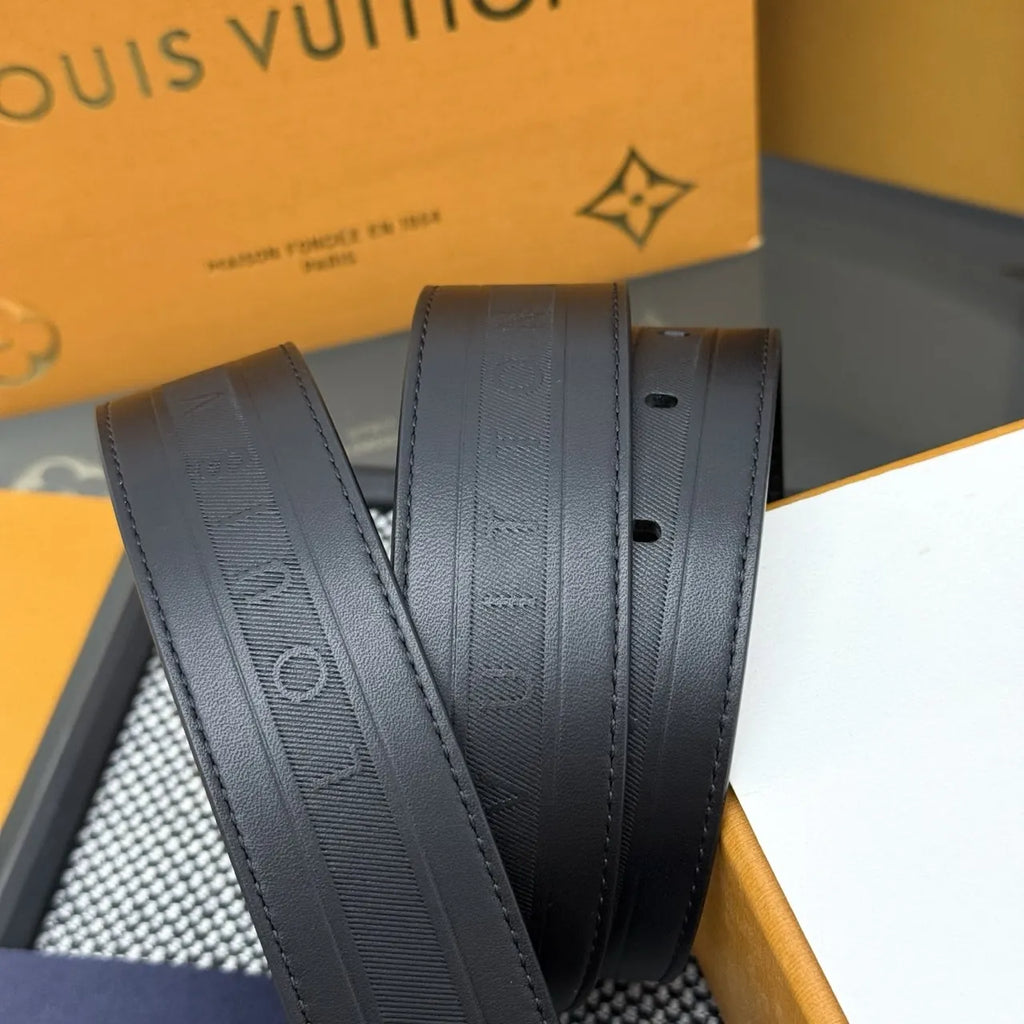 Louis Vuitton Black Textured Leather Belt - Hình 3