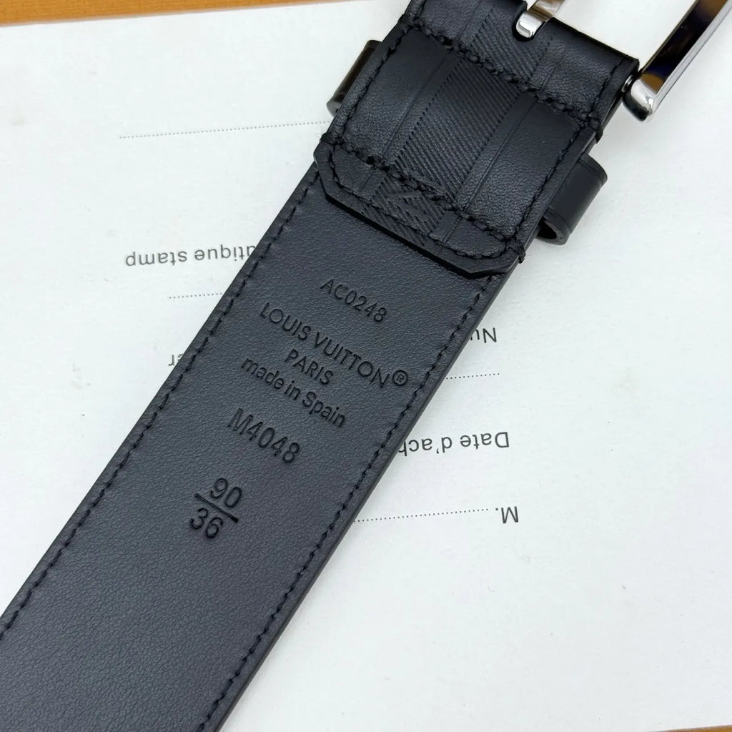 Louis Vuitton Black Textured Leather Belt - Hình 6
