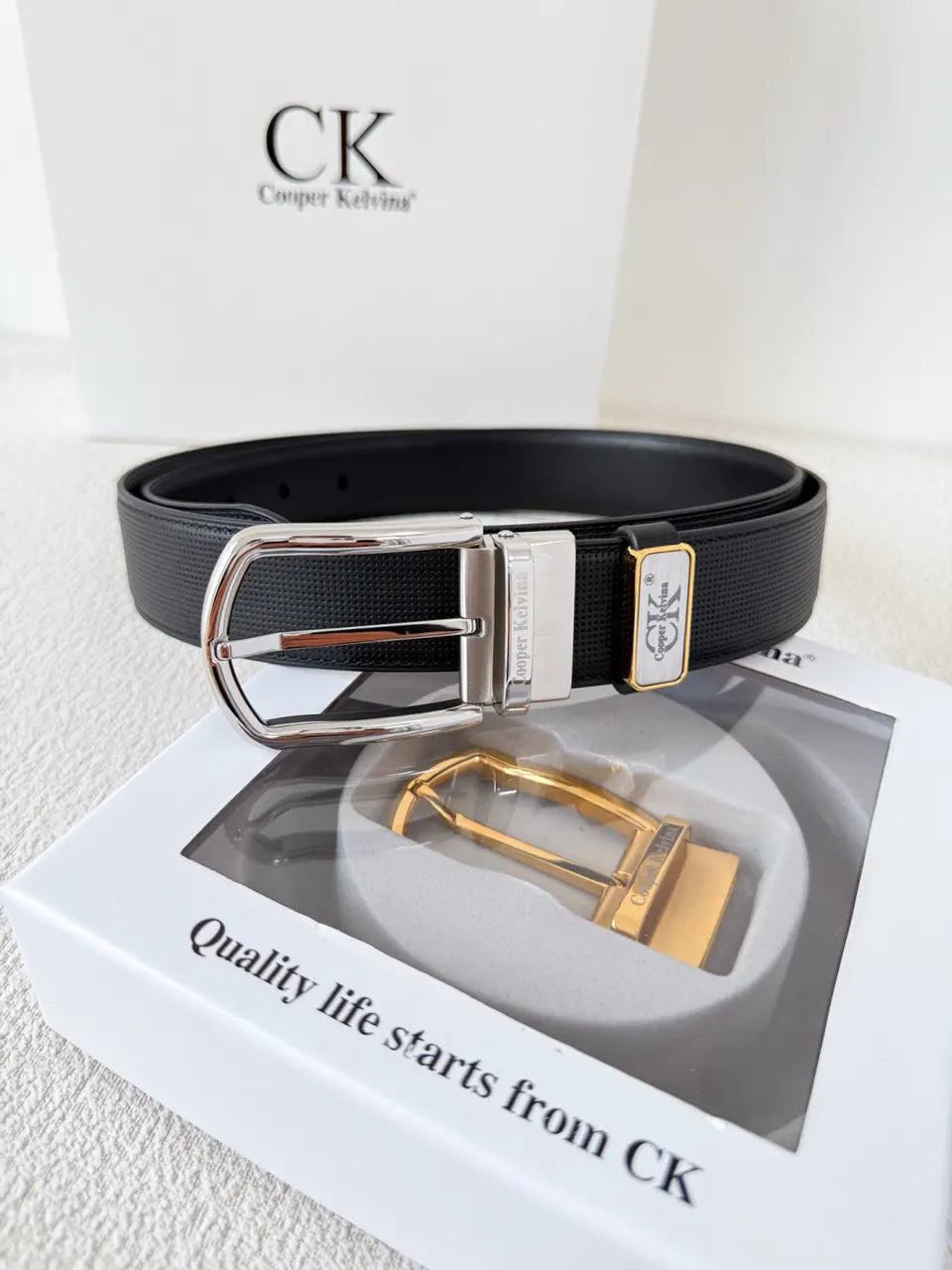 Cooper Kelvin Reversible Black Leather Belt - Hình 2