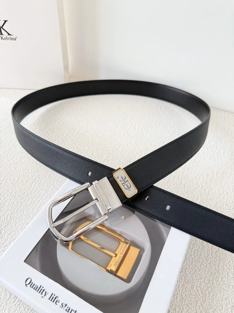 Cooper Kelvin Reversible Black Leather Belt - Hình 5
