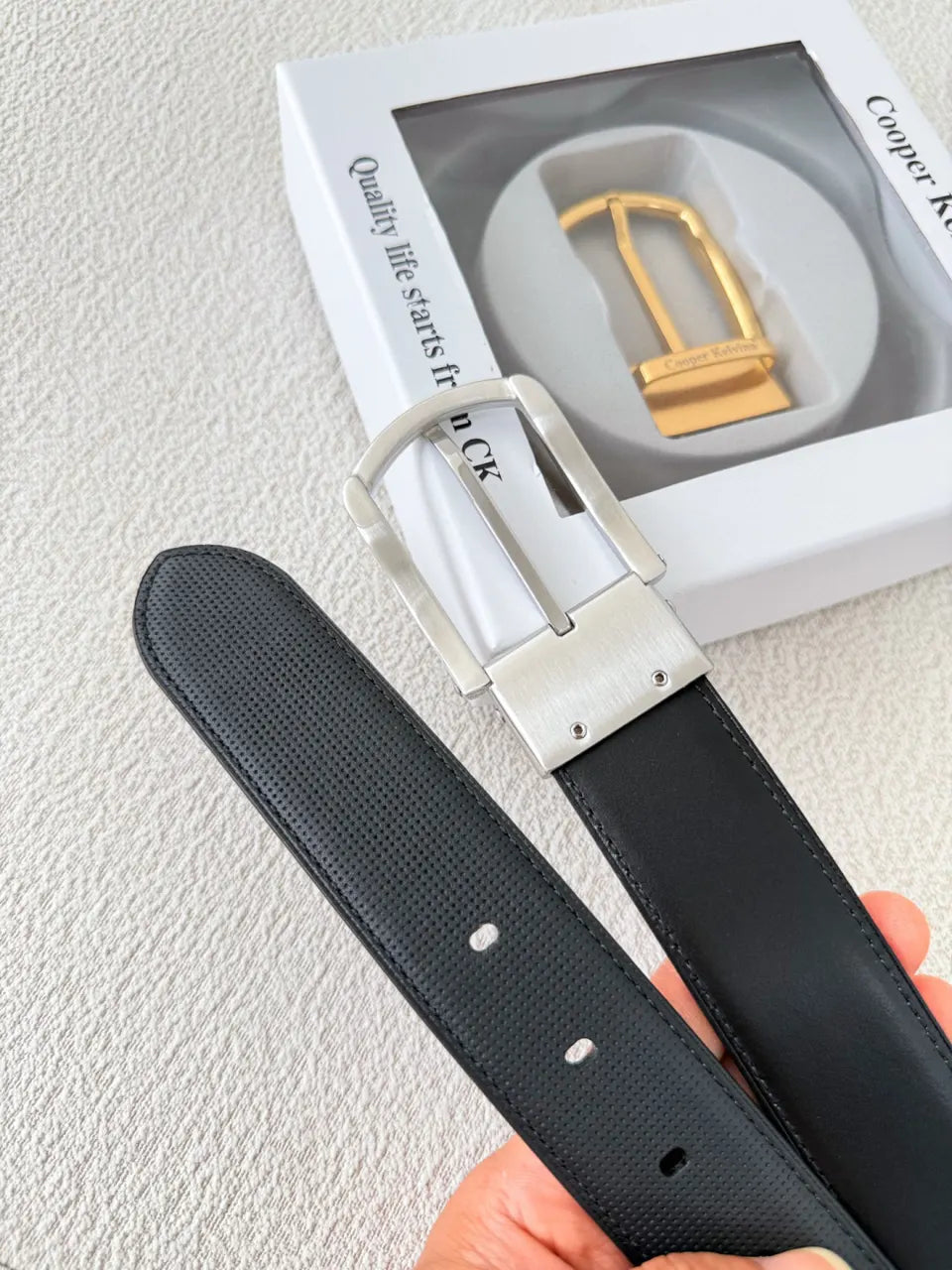Cooper Kelvin Reversible Black Leather Belt - Hình 9