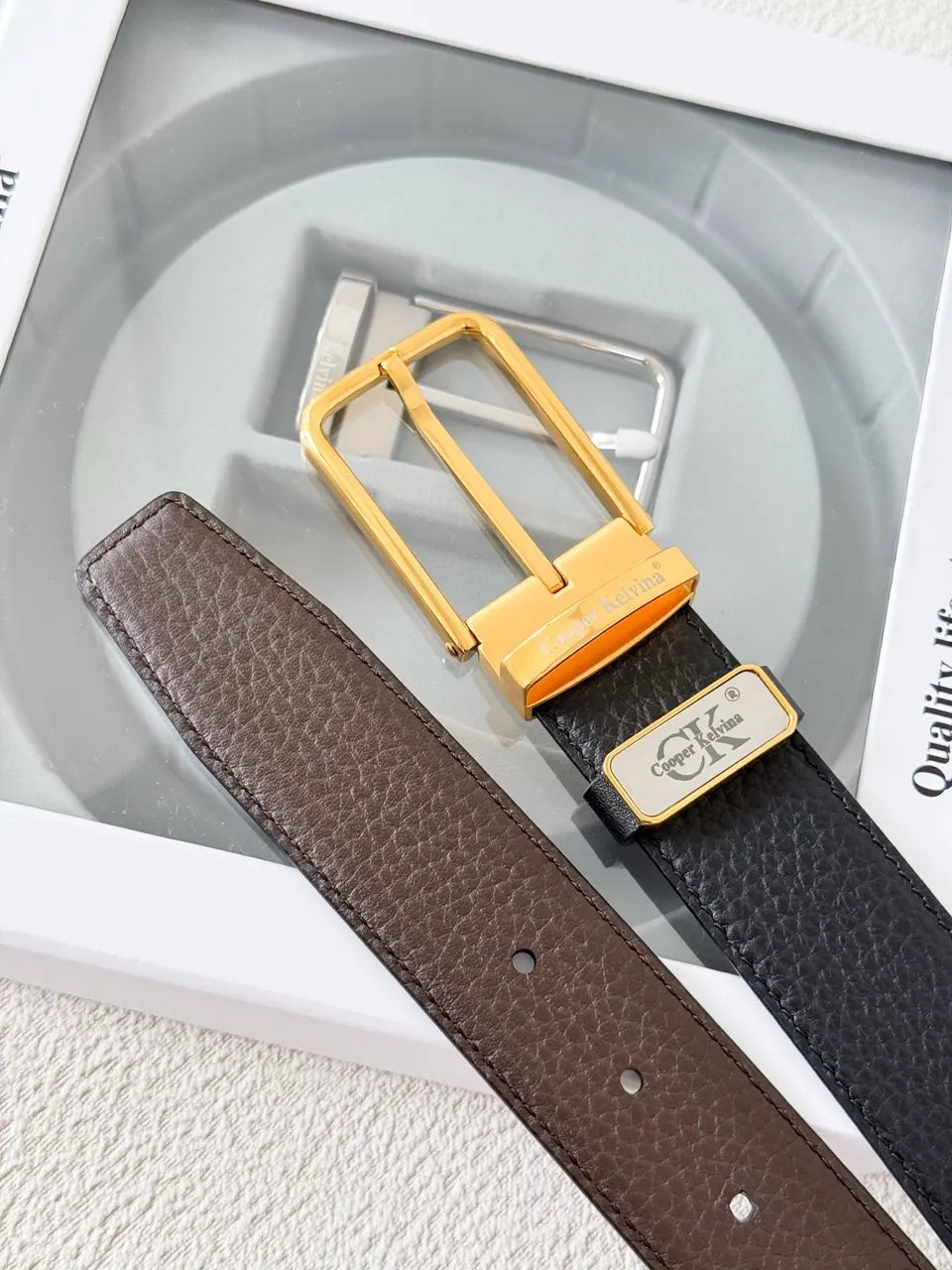 gold Cooper Kelvina Black Leather Belt - Hình 7