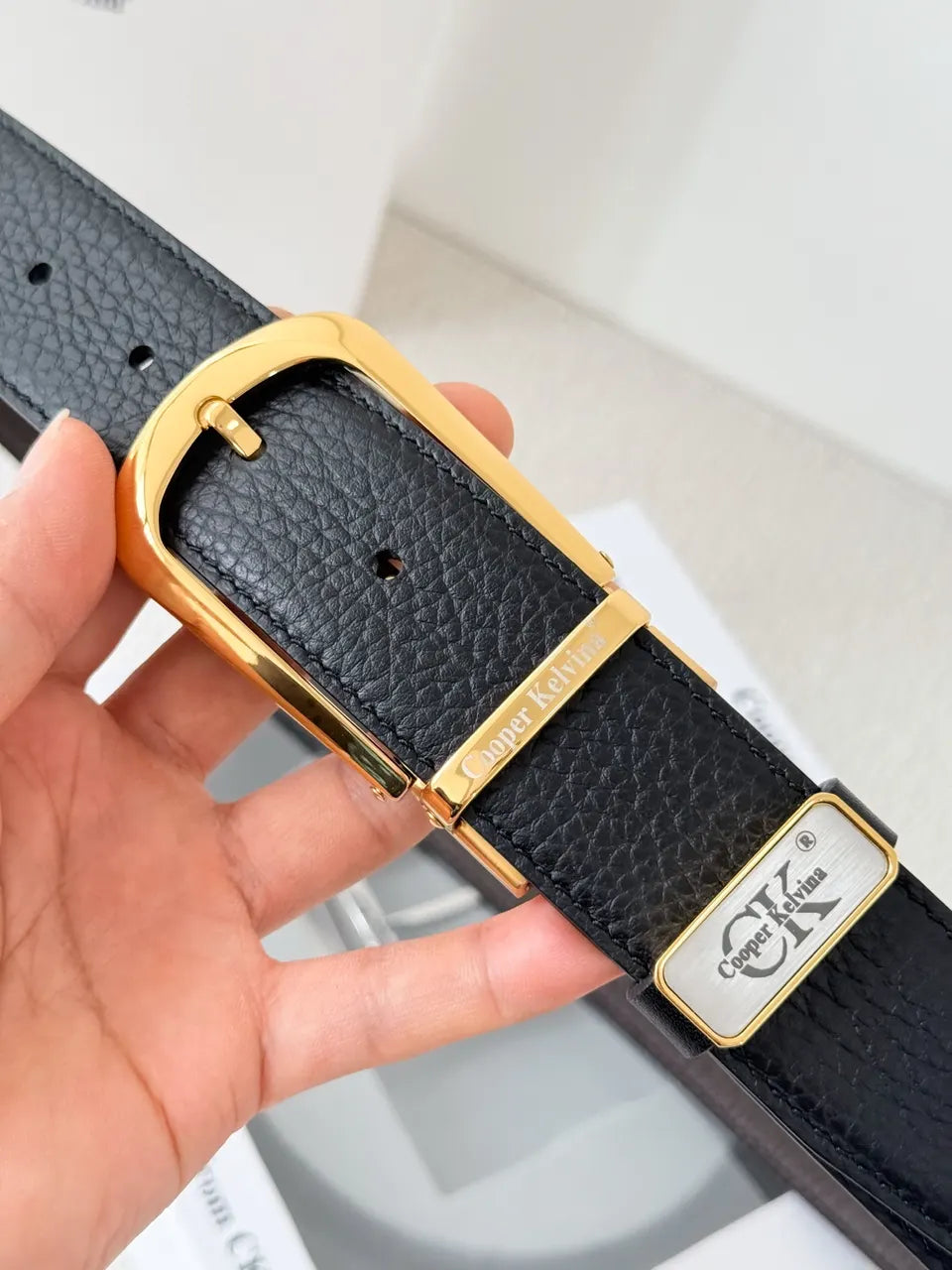 gold Cooper Kelvina Black Leather Belt - Hình 6
