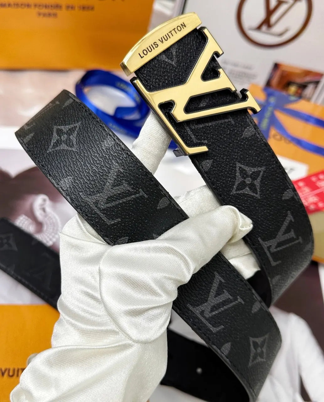 Black Monogram Macassar Belt - Hình 3