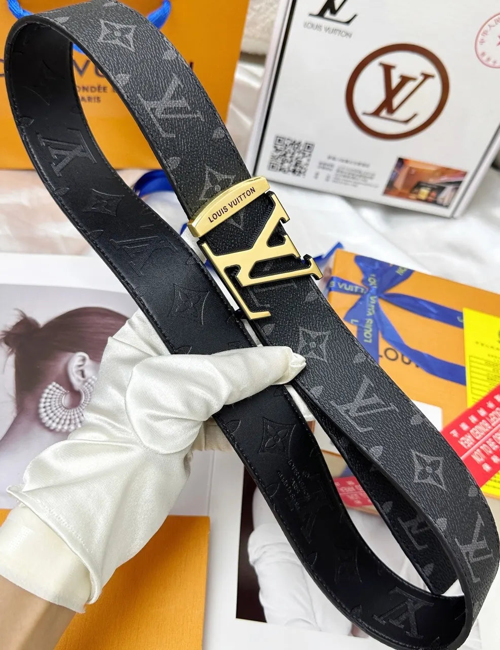 Black Monogram Macassar Belt - Hình 7