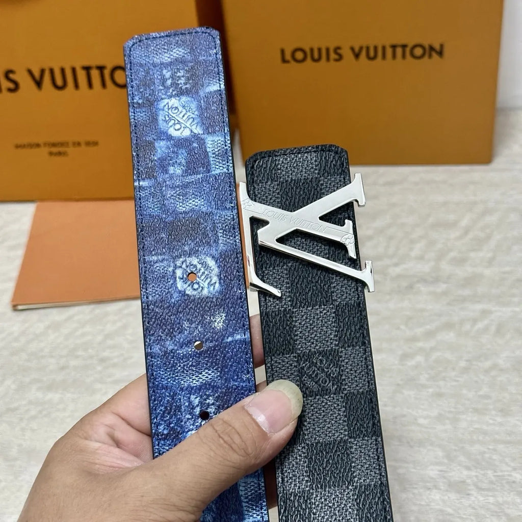silver Louis Vuitton Damier Cobalt Belt - Hình 4